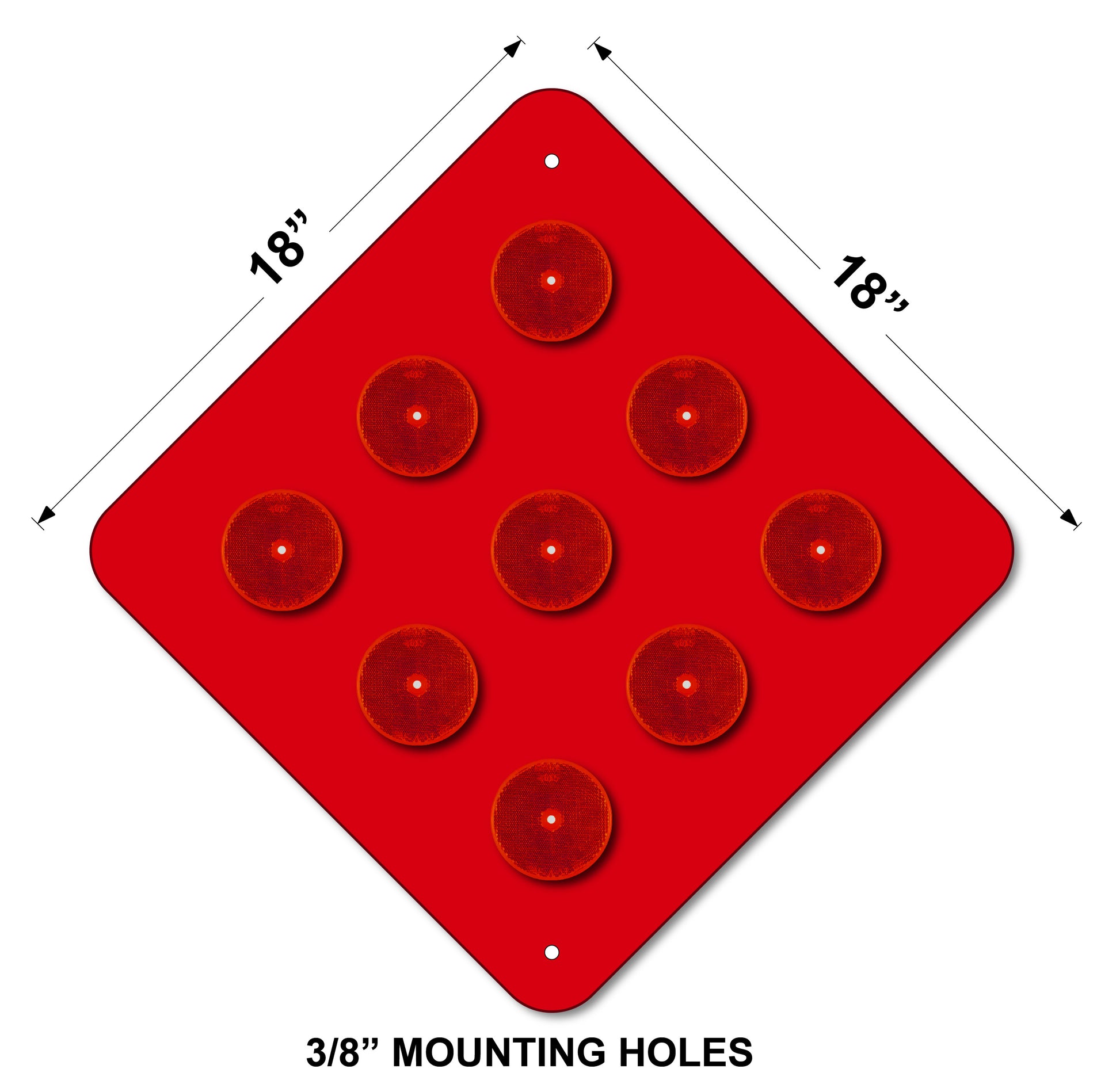 9-BUTTON RED OBJECT MARKER SIGN, 18X18, OM4-1, RETRO REFLECTIVE BUTTONS (Copy)