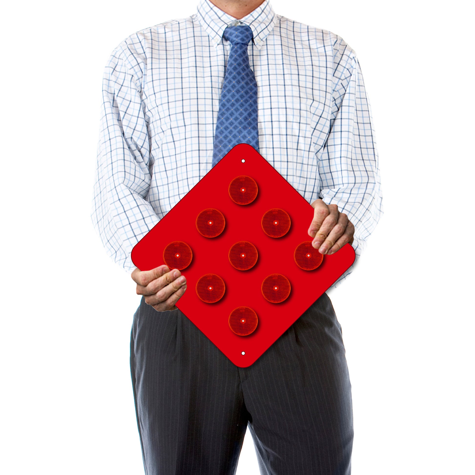 9-BUTTON RED OBJECT MARKER SIGN, 18X18, OM4-1, RETRO REFLECTIVE BUTTONS (Copy)