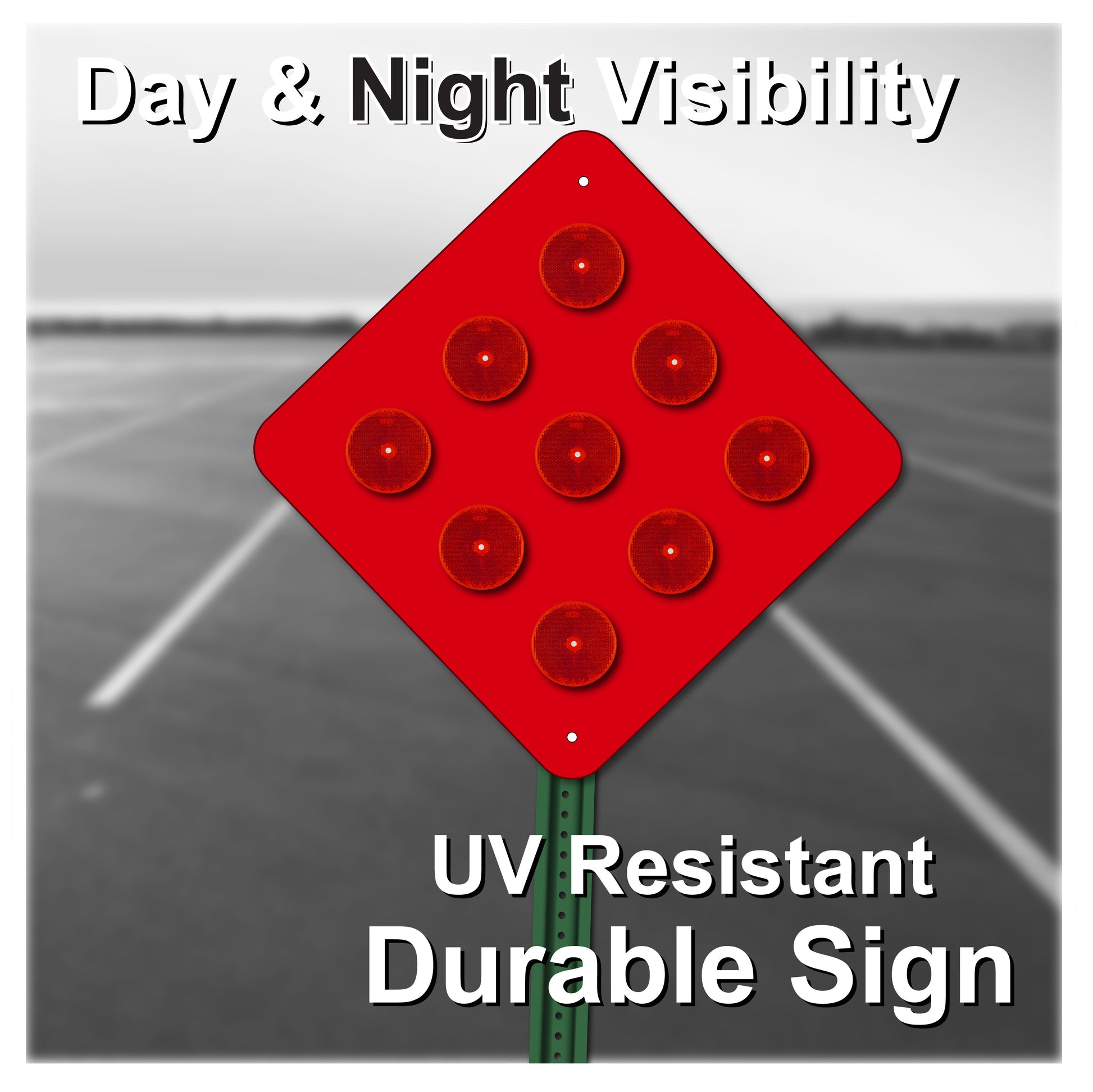 9-BUTTON RED OBJECT MARKER SIGN, 18X18, OM4-1, RETRO REFLECTIVE BUTTONS (Copy)