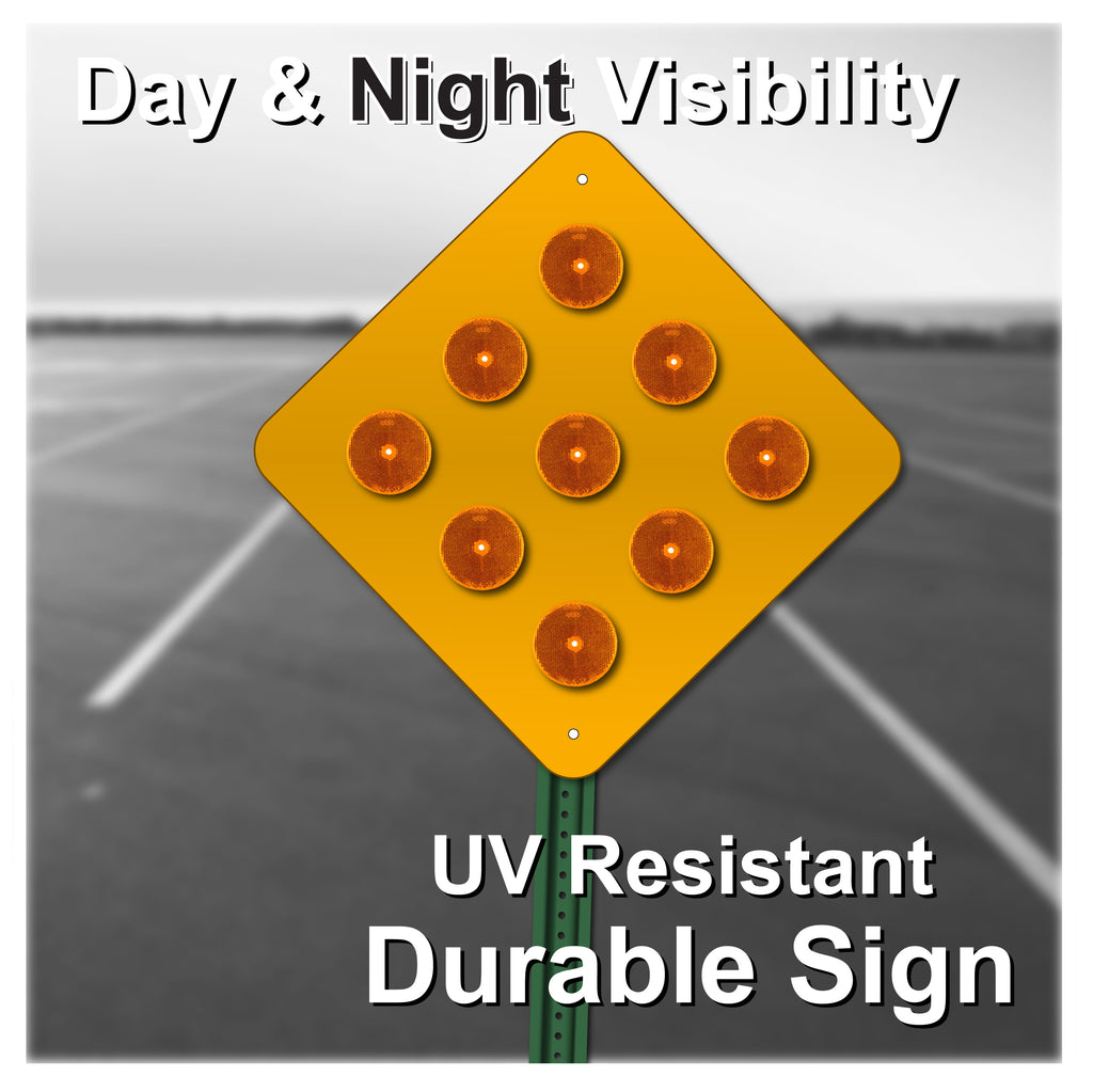 9-BUTTON YELLOW OBJECT MARKER SIGN, 18X18, OM4-1, RETRO REFLECTIVE BUTTONS