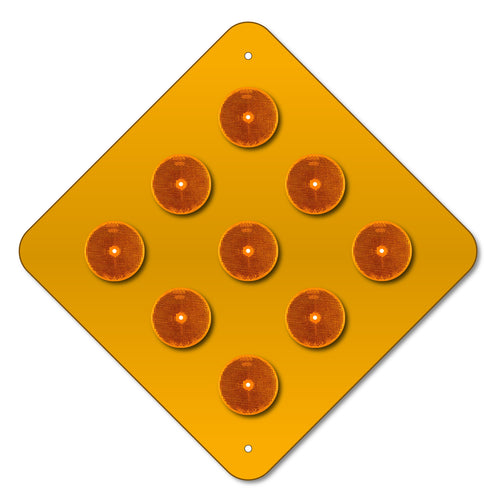 9-BUTTON YELLOW OBJECT MARKER SIGN, 18X18, OM4-1, RETRO REFLECTIVE BUTTONS