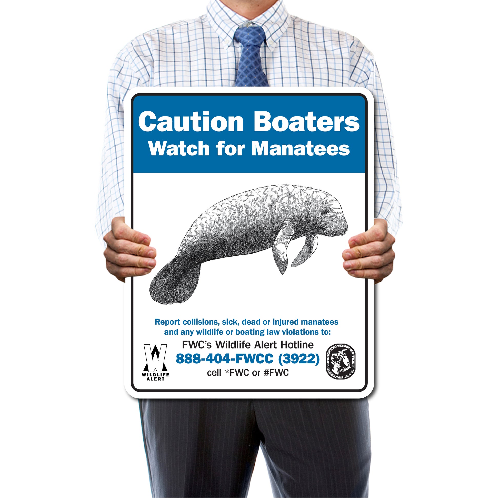MANATEE AWARENESS SIGN - CAUTION BOATERS - FWC APPROVED 24"X30"
