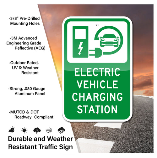 EV, ELECTRIC VEHICLE CHARGING SIGN, 12"X18", REFLECTIVE, .080 ALUM