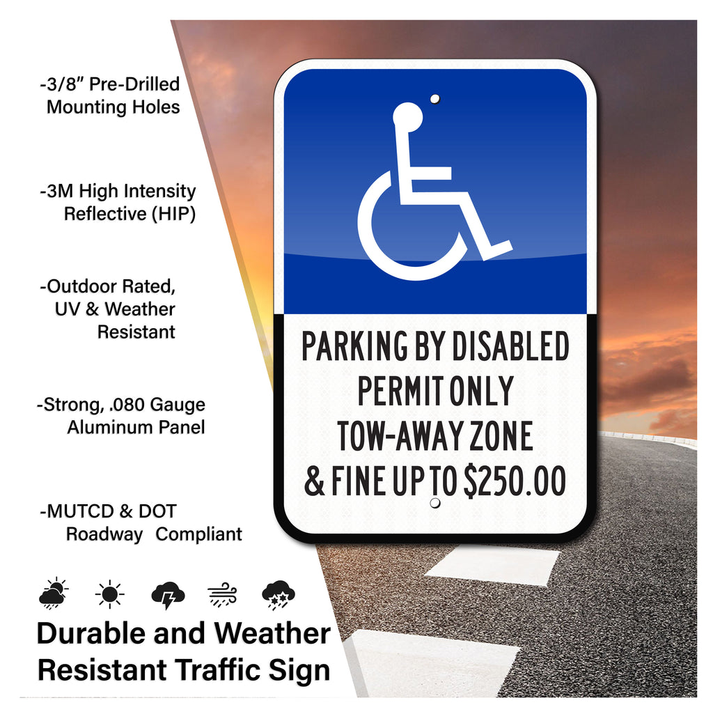 HANDICAP PARKING SIGN, 12"X18" - REFLECTIVE Traffic Sign - MIAMI DADE / BROWARD