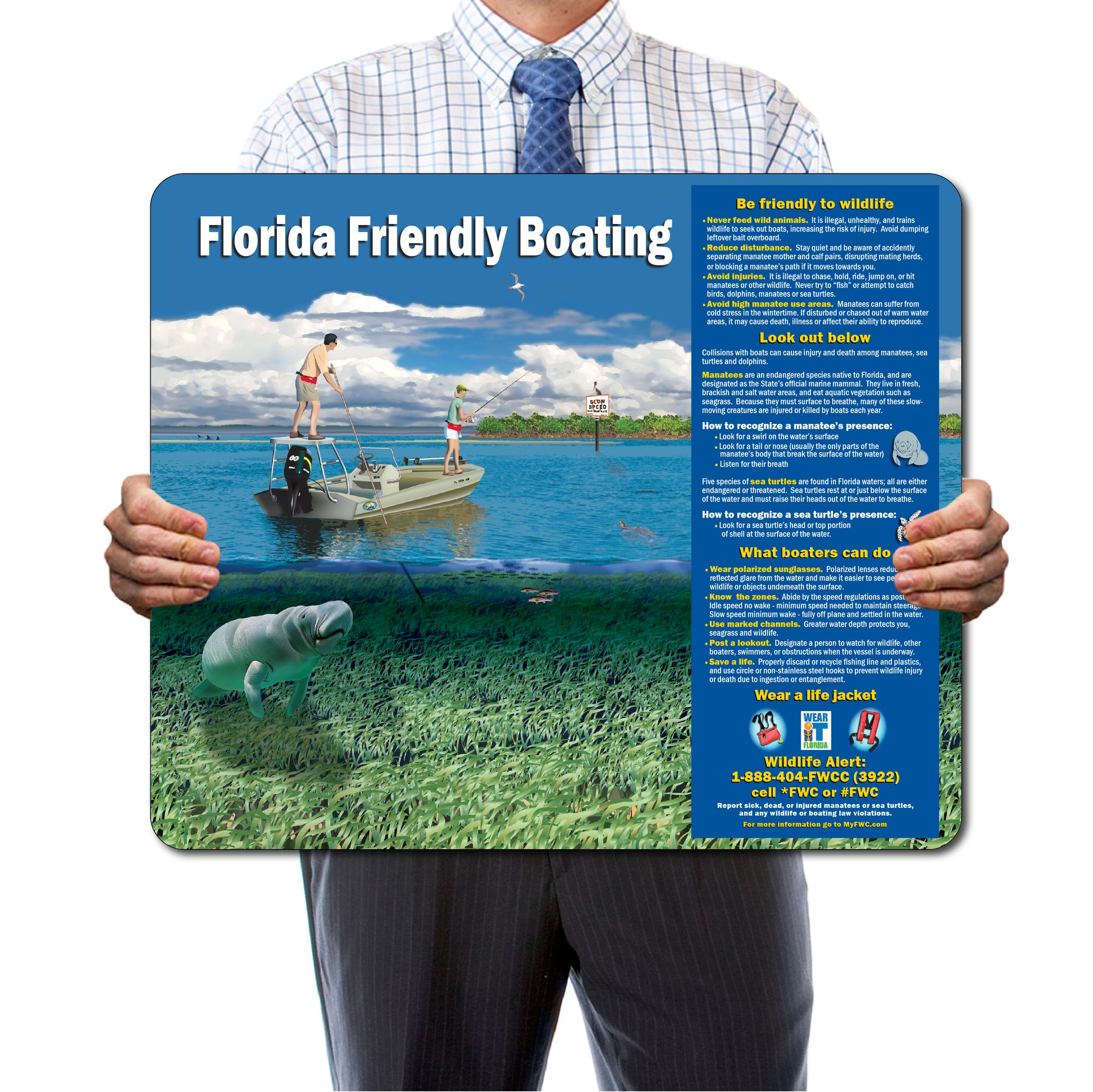 MANATEE AWARENESS SIGN - FL FRIENDLY BOATING 36"x 30"