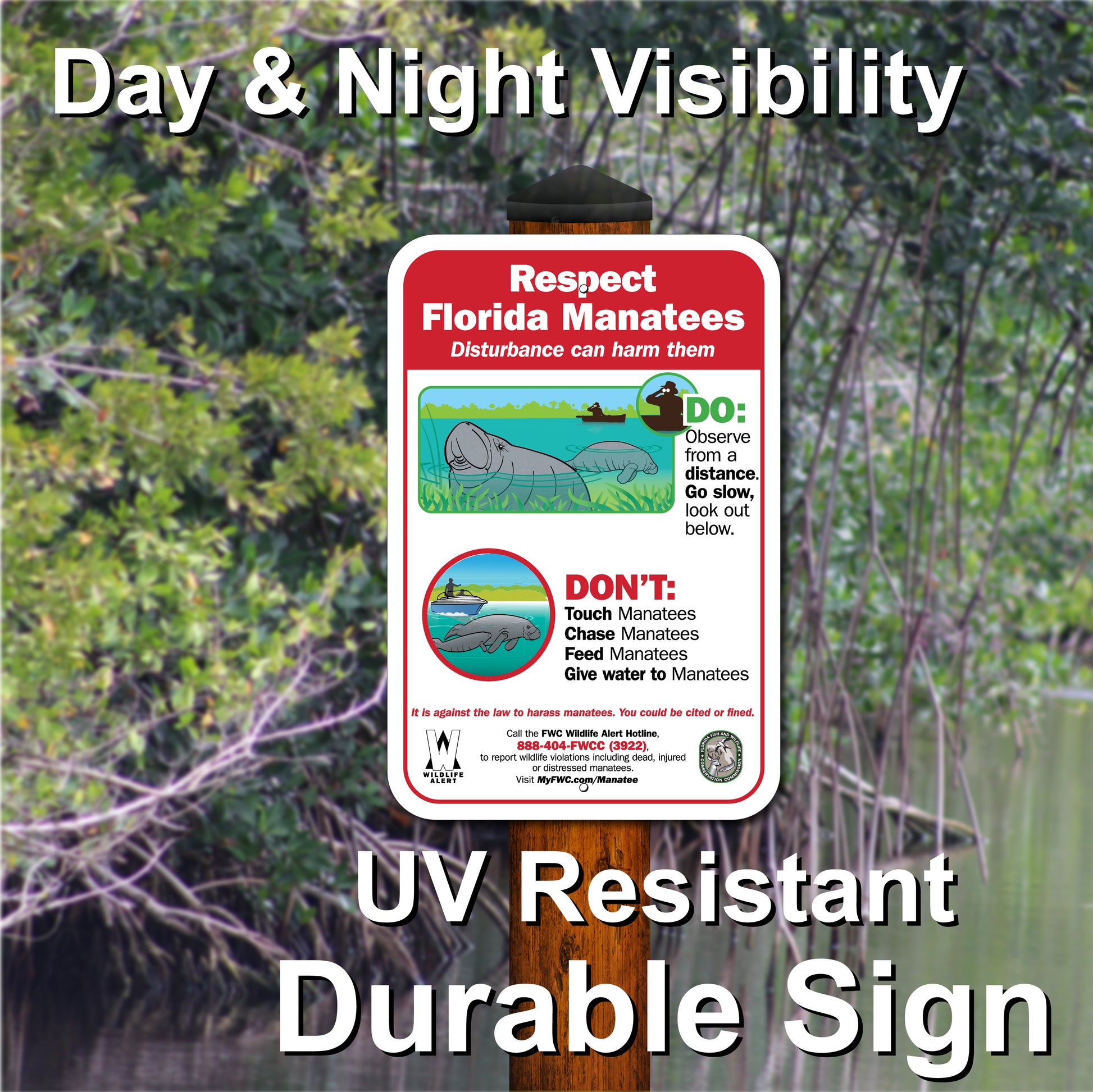 RESPECT FLORIDA MANATEES SIGN -FWC Approved 12"X18"