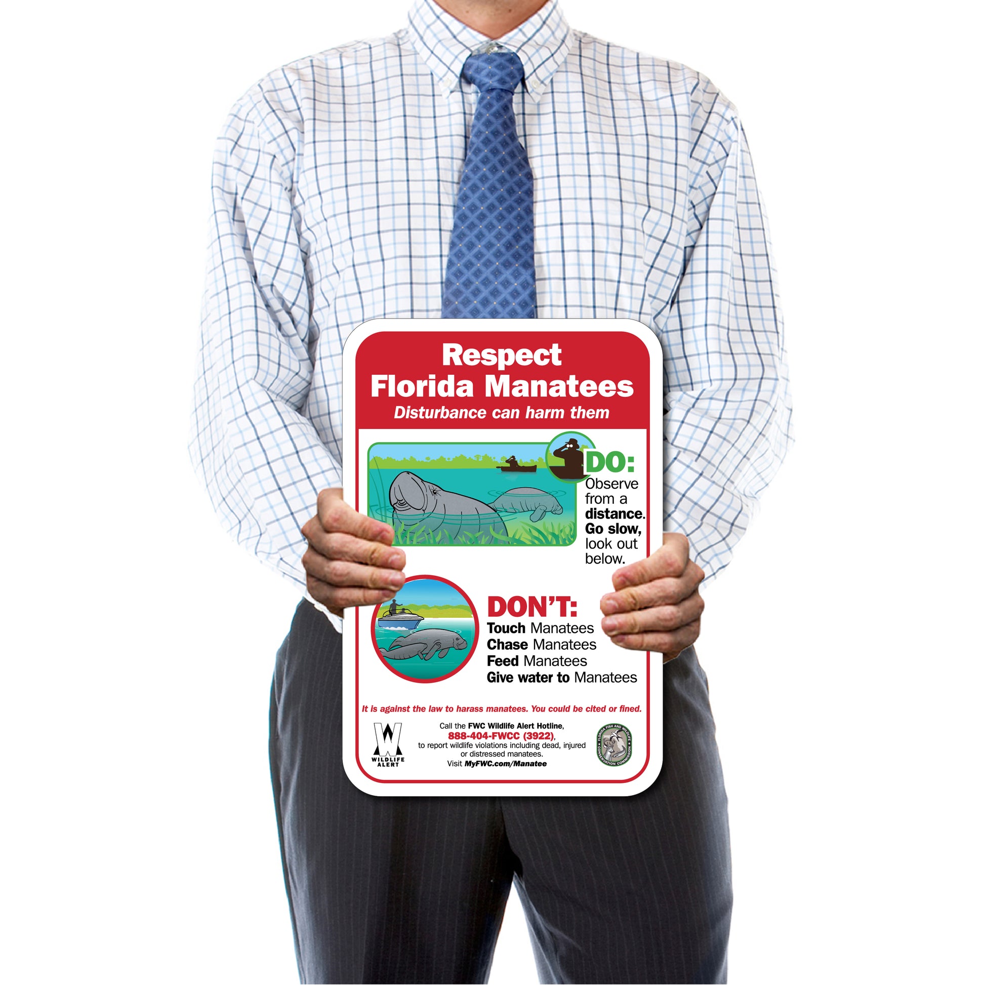 RESPECT FLORIDA MANATEES SIGN -FWC Approved 12"X18"