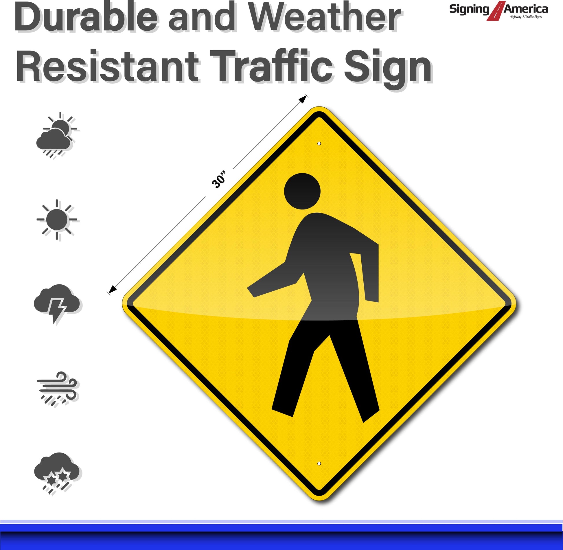 PEDESTRIAN CROSSING SIGN, W11-2, 30X30 HI INTENSITY PRISMATIC REFLECTIVE SHEETING