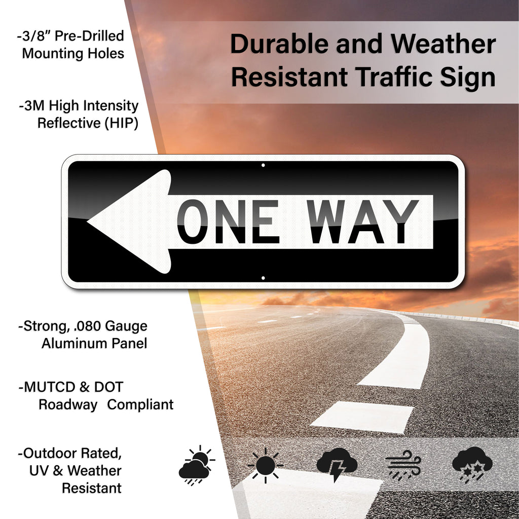 ONE WAY LEFT SIGN / 36" X 12" / High Intensity Reflective Traffic Sign / .080