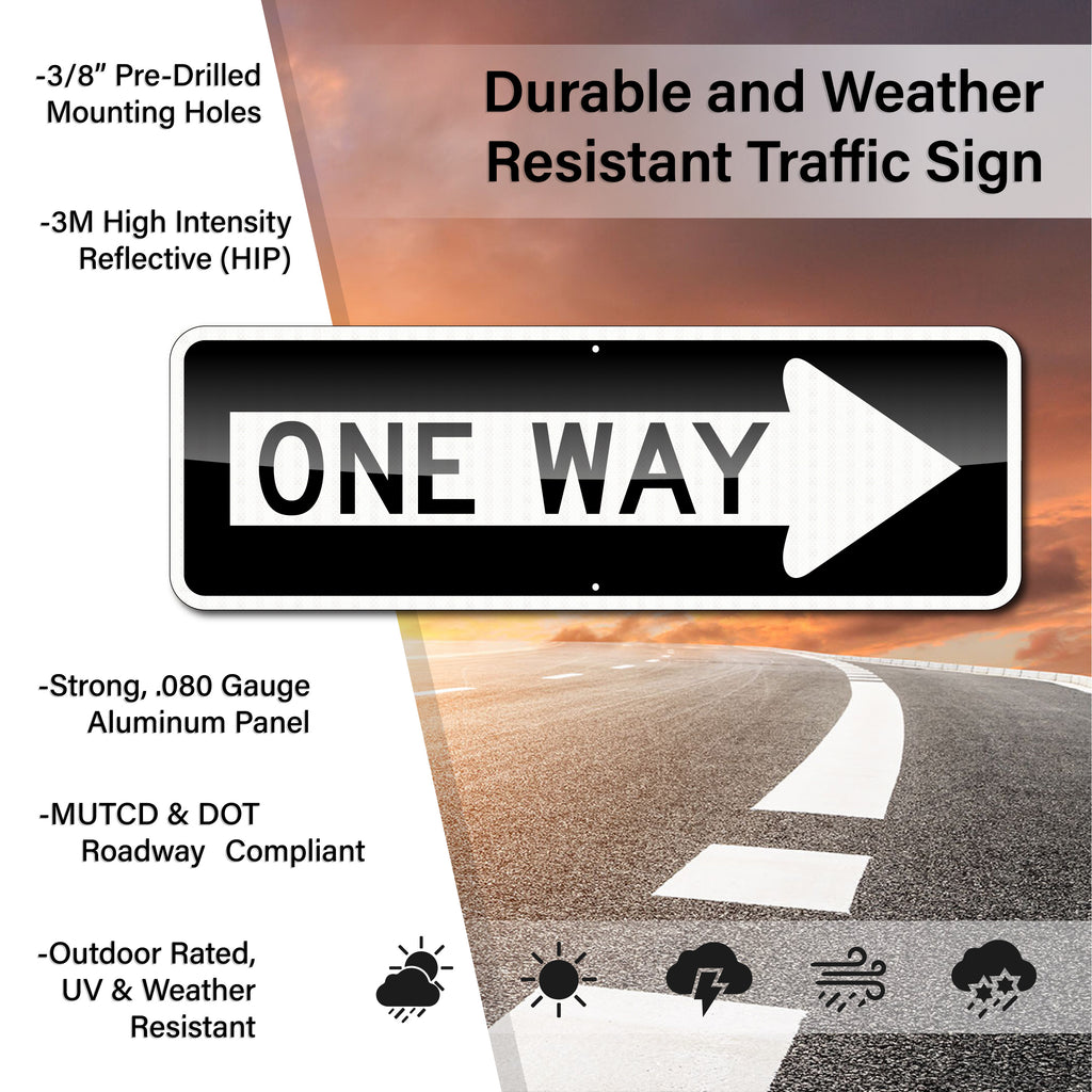 ONE WAY RIGHT SIGN / 36" X 12" / High Intensity Reflective Traffic Sign / .080
