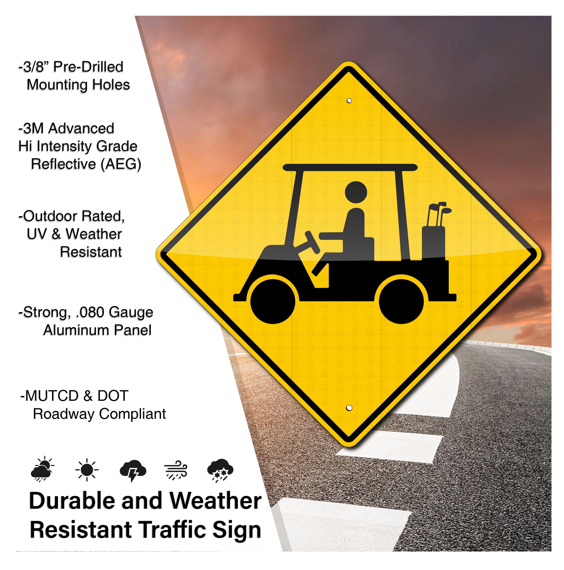 Golf Cart Crossing Sign / 24"x24" / Hi Intensity Reflective Traffic Sign / .080